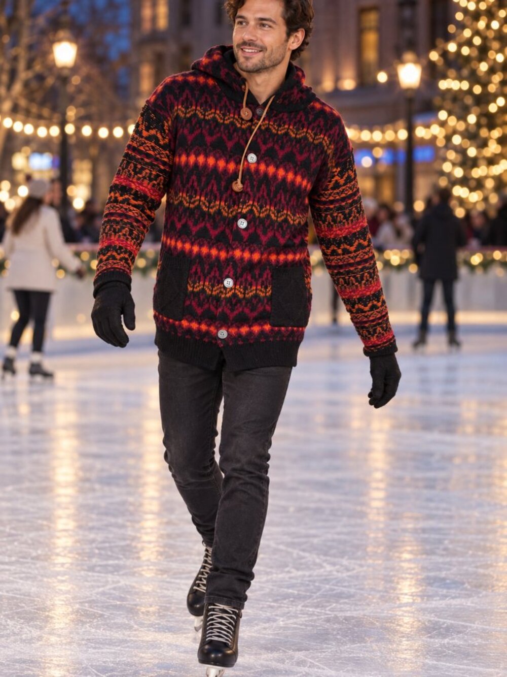 PRPS Goods & Co Men’s Fair Isle Hooded Cardigan Sweater Size M